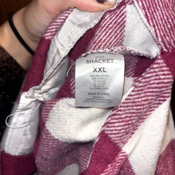 Plaid Flannel Shacket Pink White Cozy Winter Layering Coat Button Up women's 2XL - Picture 7 of 8